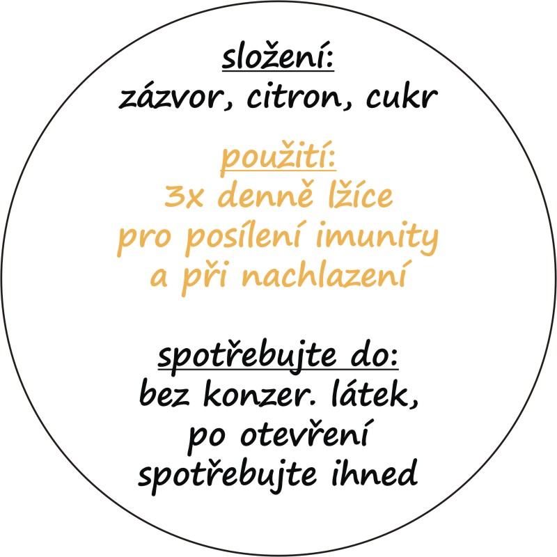 Sada 2 ks kulatých samolepek 6 x 6 cm - sirup ZÁZVOROVÝ