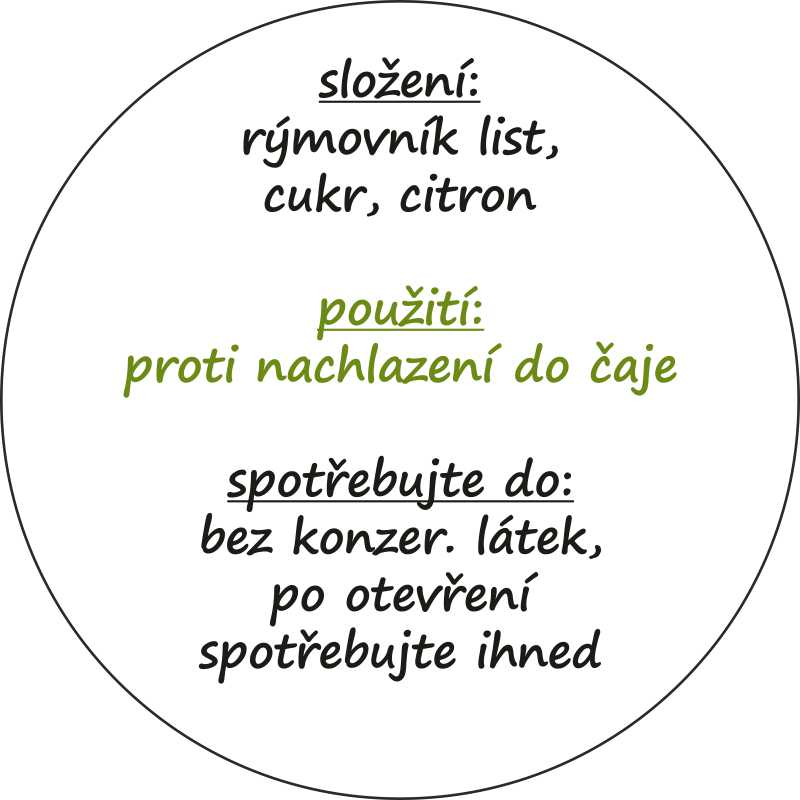 Sada 2 ks kulatých samolepek 6 x 6 cm - sirup RÝMOVNÍKOVÝ 100 - 499 ks