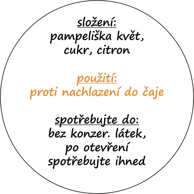 Sada 2 ks kulatých samolepek 6 x 6 cm - sirup PAMPELIŠKOVÝ 50 - 99 ks