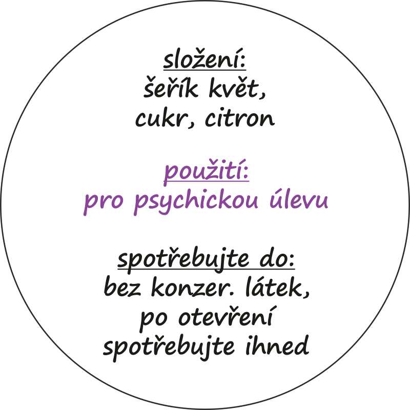 Sada 2 ks kulatých samolepek 6 x 6 cm - sirup ŠEŘÍKOVÝ 100 - 499 ks