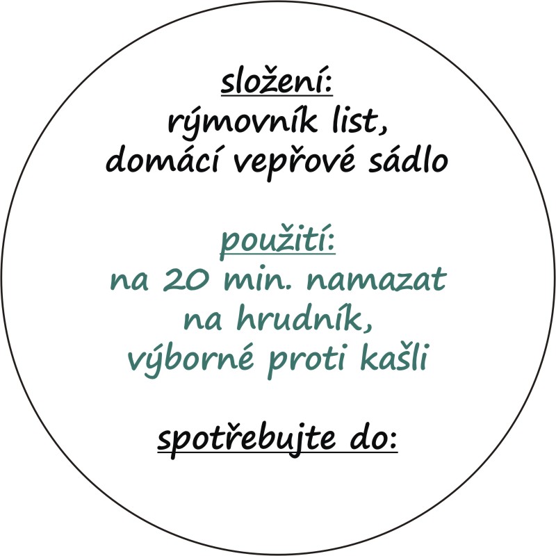 Sada 2 ks kulatých samolepek 6 x 6 cm - mast RÝMOVNÍKOVÁ 50 - 99 ks