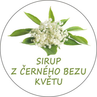 Sada 2 ks kulatých samolepek 6 x 6 cm sirup z ČERNÉHO BEZU - květ