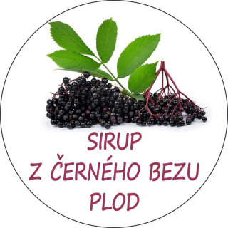 Sada 2 ks kulatých samolepek 6 x 6 cm sirup z ČERNÉHO BEZU - plod