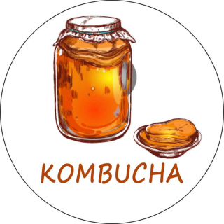 Sada 2 ks kulatých samolepek 6 x 6 cm - Domácí KOMBUCHA