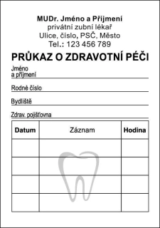 Objednávková karta 95 x 70 mm oboustranná - ZUBAŘ