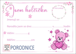 - 1 - karta novorozence - 143 x 100 mm