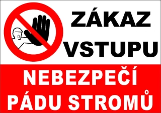 Plastová cedule - zákaz vstupu NEBEZPEČÍ PÁDU STROMŮ